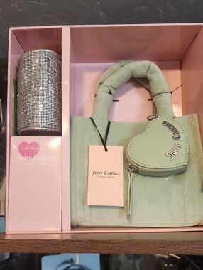 Juicy Couture Mint Green Mini Tote with Heart Coin Purse And Bonus Pouch